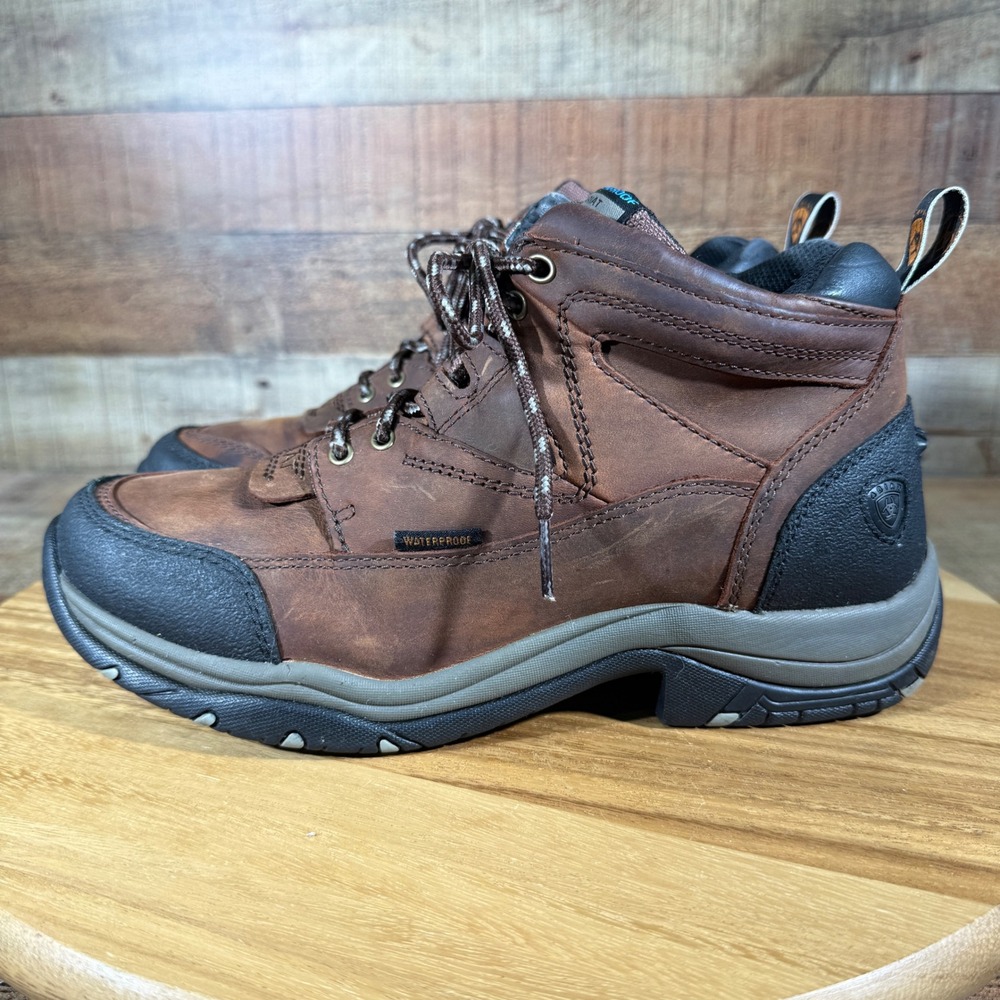 Ariat Terrain Hiking Boots Mens 8 Brown Leather Waterproof Trail Outdoor